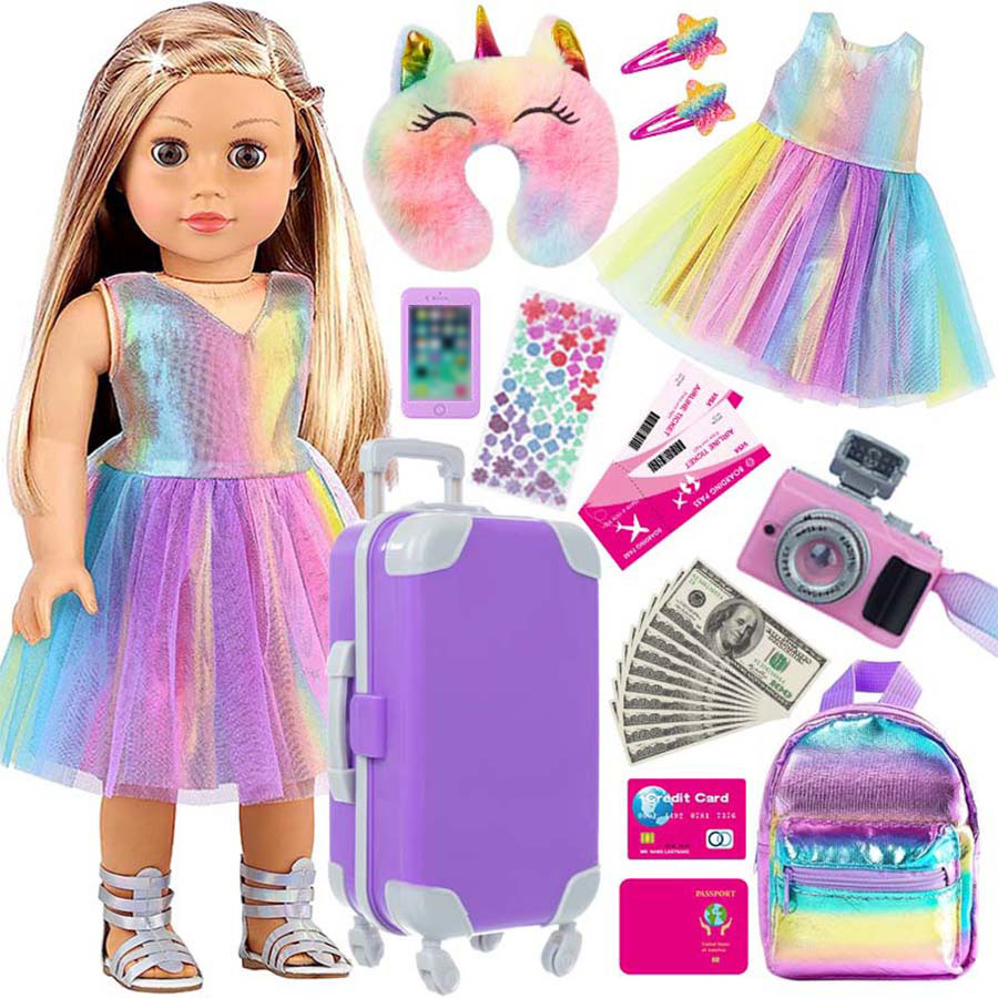 Laptop Accessories Girls - 18-Zoll-Puppenkleidung und Zubehör Puppen-Reisekoffer-Set Inklusive Kissen