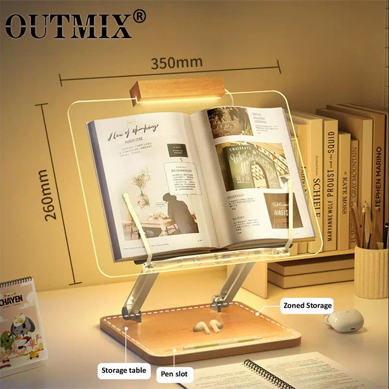 Laptop Ergonomic Accessories - Leseständer aus Holz mit Licht, transparentem